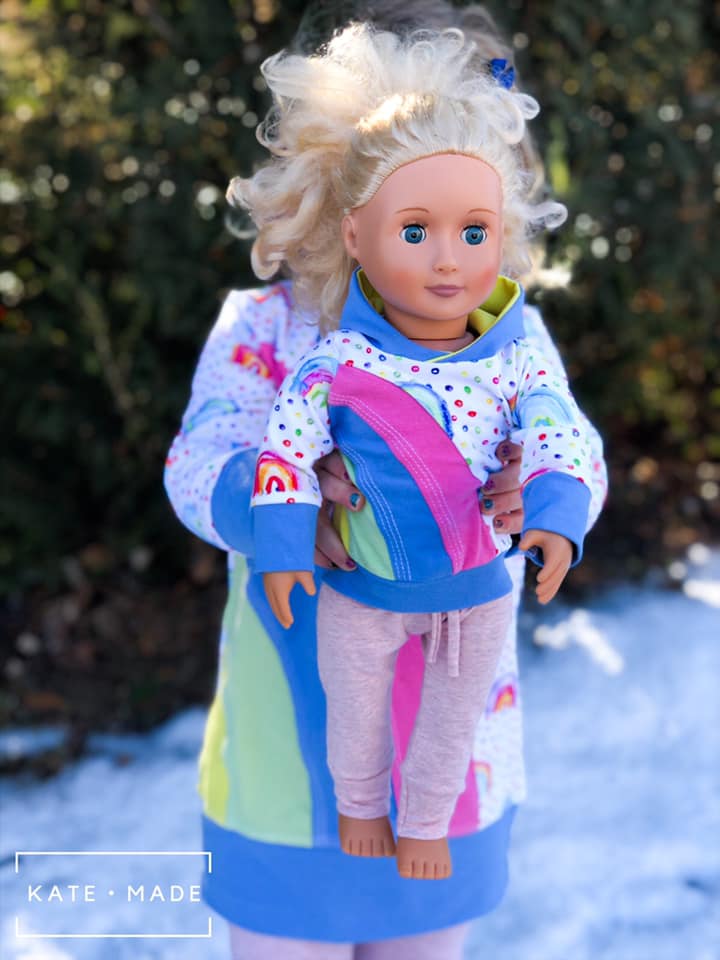 Rainbow Falls Hoodie & Dress for DOLLS -PDF SEWING PATTERN -Projector/A0 Friendly-