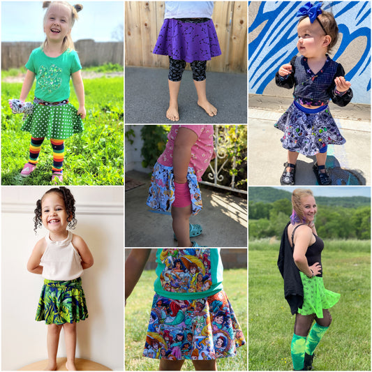 Kids Sporty Skorty Skirt, Shorts to full length yoga pants - Digital PDF Sewing Pattern - Size Preemie to 20 youth