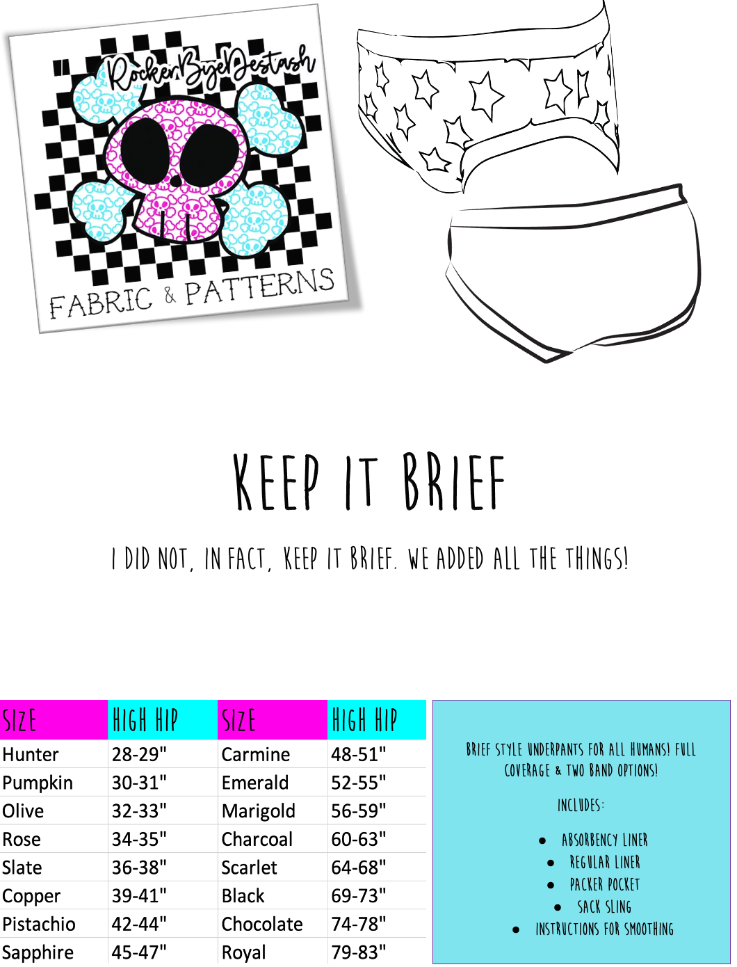 Adult Keep it Brief Underwear - PDF - DIGITAL Pattern File Download for Sewing