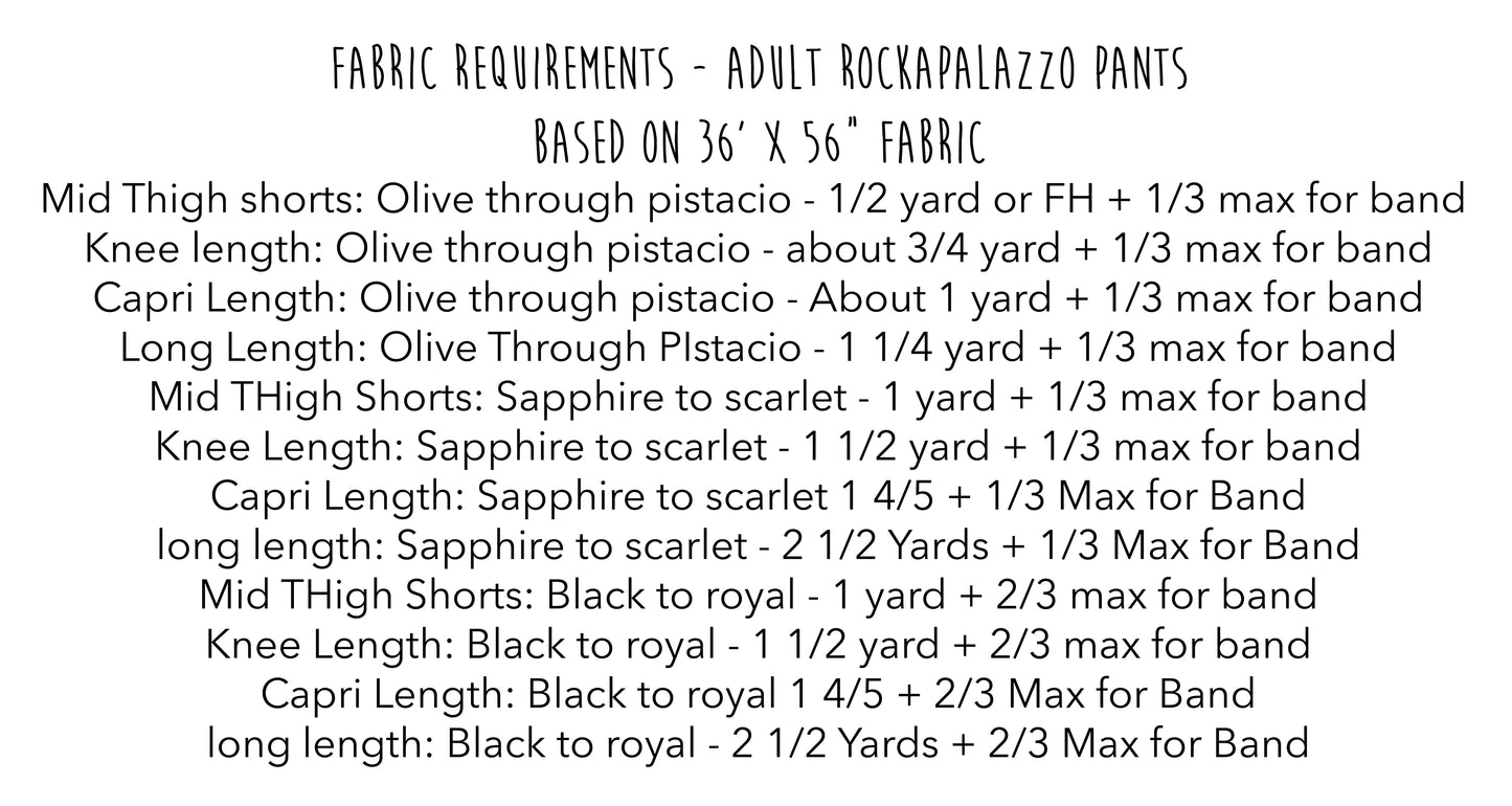 Adult Rockapalazzo Pants - Multiple options available - Digital PDF Sewing Pattern