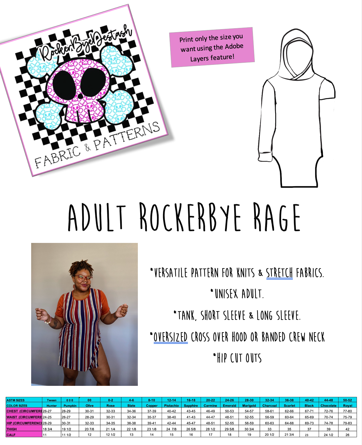 Adult RockerBye Rage Tunic - Multiple options available - Digital PDF Sewing Pattern