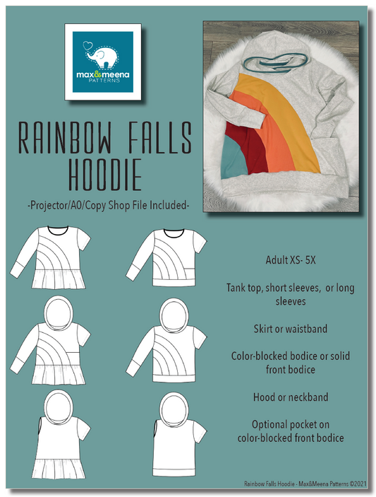 ADULT Rainbow Falls Hoodie PDF Pattern **Projector/A0/Copy Shop Friendly**
