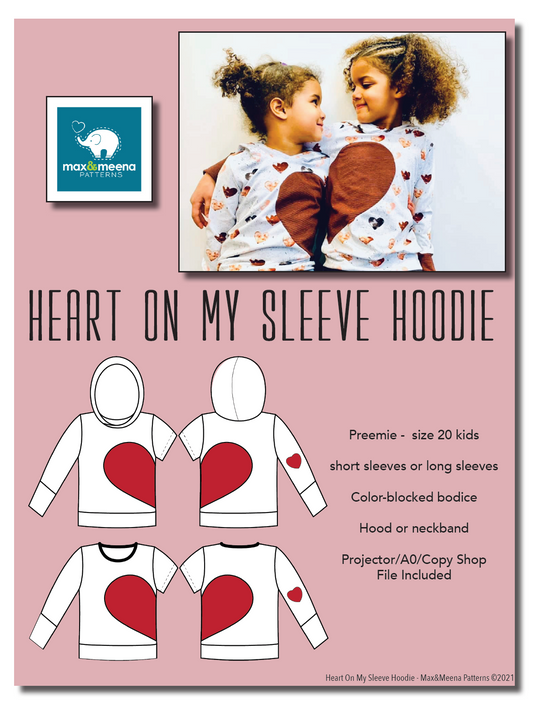 Heart On My Sleeve Hoodie PDF SEWING PATTERN *Projector/A0/Copy Shop Friendly**
