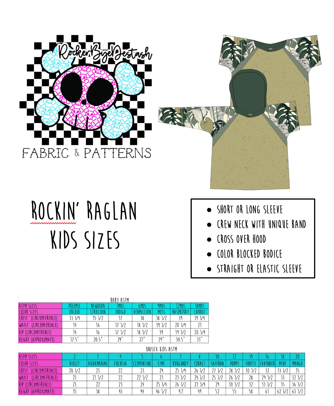 Kids Rockin Raglan Tee - Multiple options available - Short Sleeve, Gathered Sleeve, Long Sleeve Digital PDF Sewing Pattern